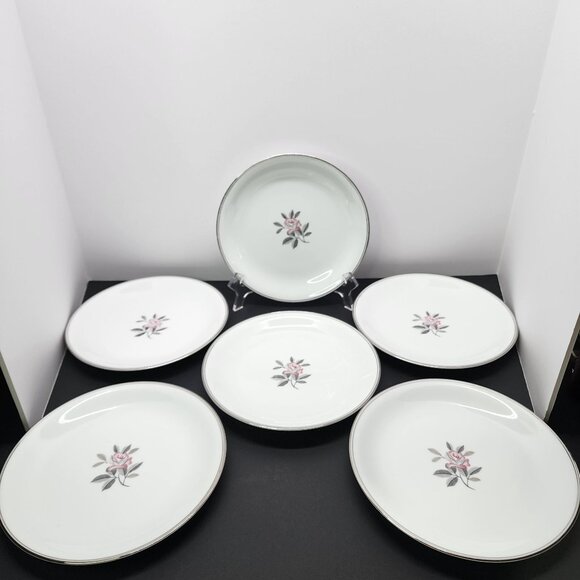 Noritake 5790 Rosales Set of 6 Salad Plates 8 3/4" Pink Rose Silver Trim Japan - Picture 1 of 9